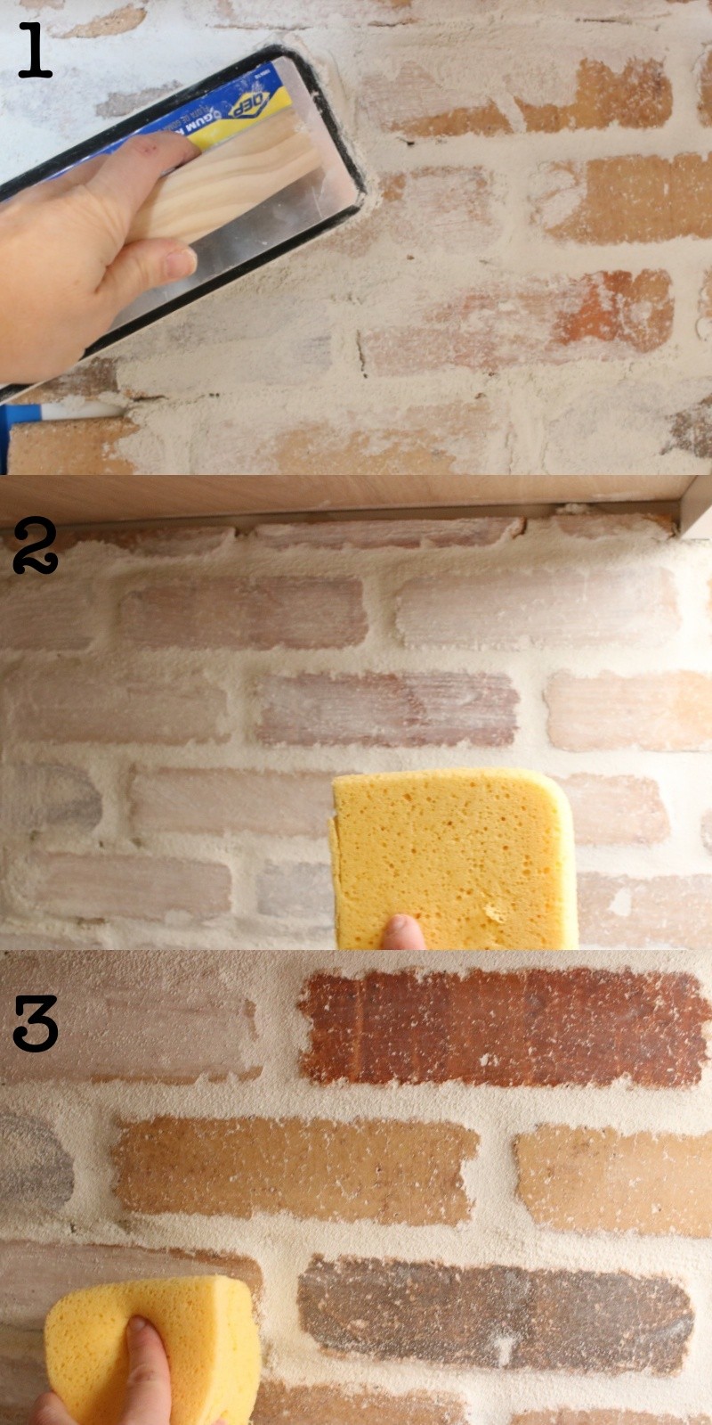 DIY Brick Backsplash with German Schmear