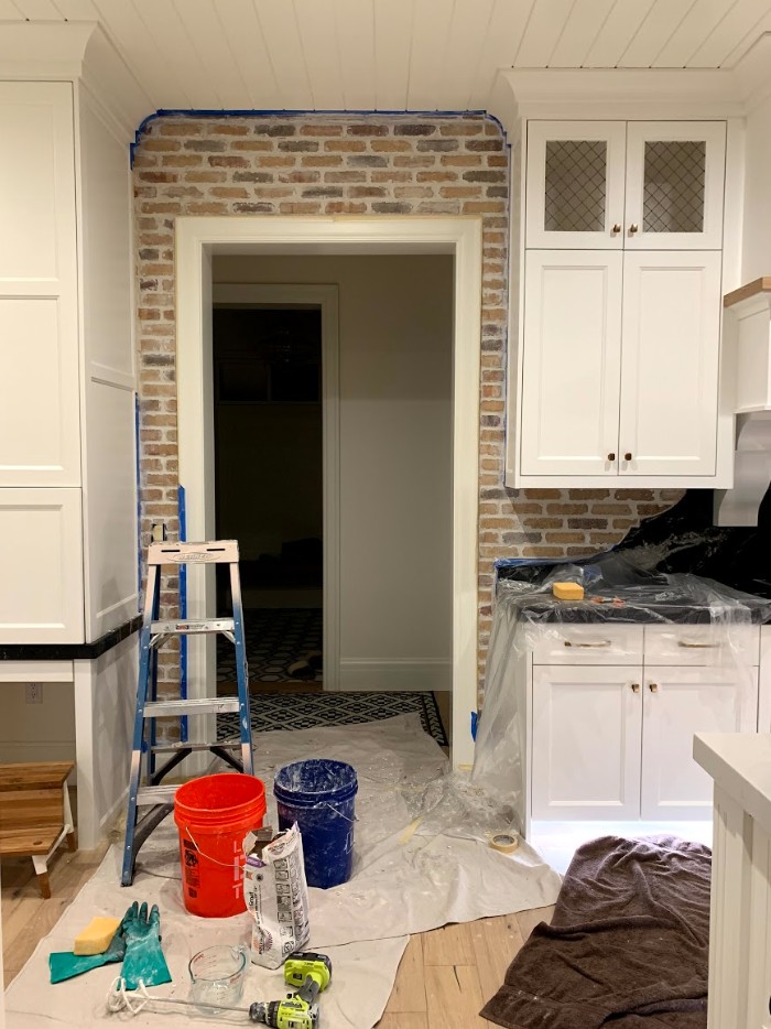 DIY Brick Backsplash with German Schmear