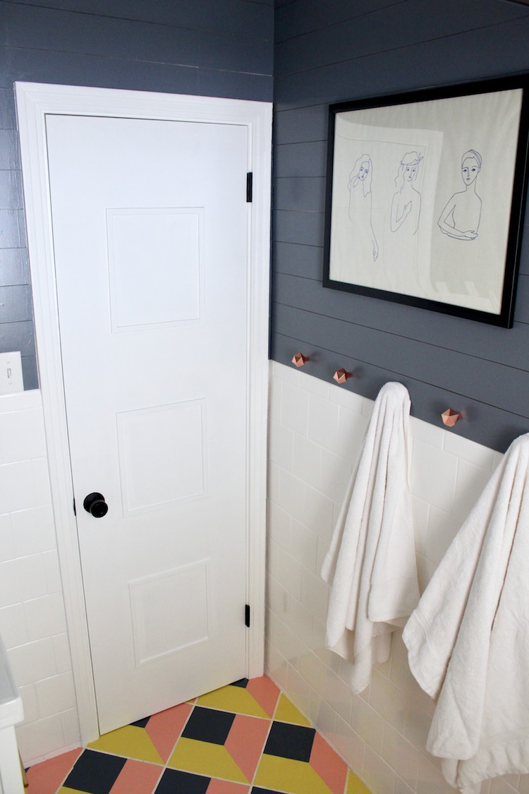 Small Bathroom Makeover With Painted Tile And Painted Floors